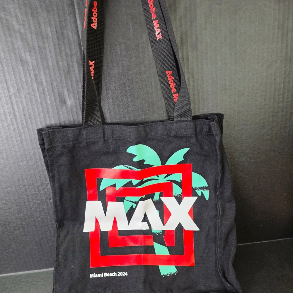 Adobe MAX 2024 Miami Beach Tote‎ Bag Black Canvas Tech Conference Swag
